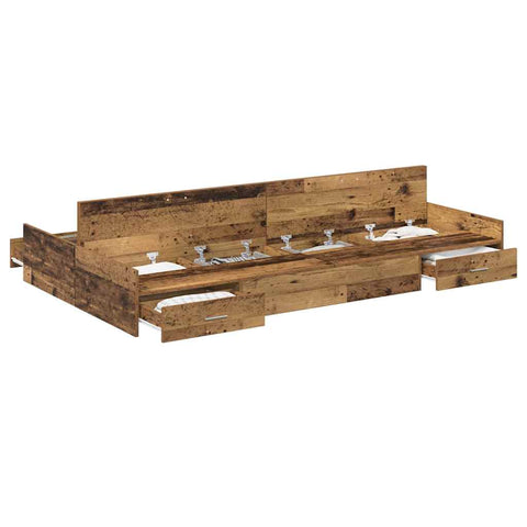 vidaXL Storage Bed Frame with Drawer with Headboard with Storage Old wood 120 x 200 cm Wood