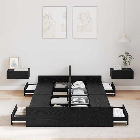 vidaXL Storage Bed Frame with Drawer Black oak 120 x 190 cm Melamine