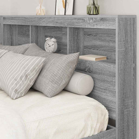 vidaXL Storage Headboard with Shelf Grey Sonoma 140 cm Engineered Wood