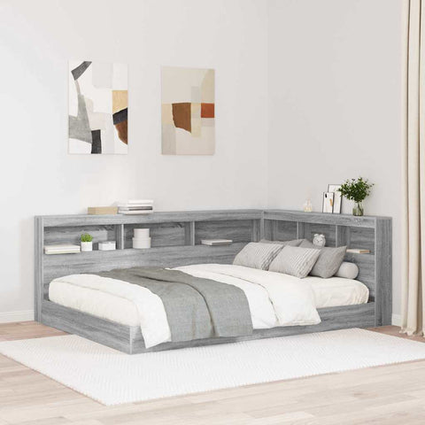vidaXL Storage Headboard with Shelf Grey Sonoma 140 cm Engineered Wood
