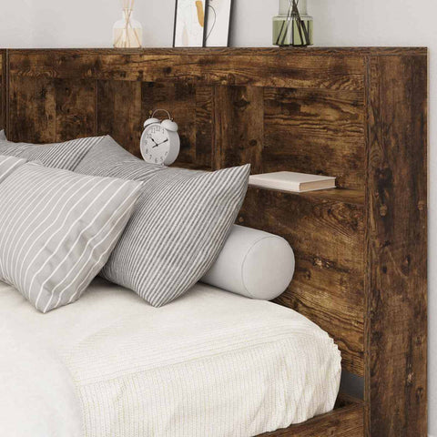 vidaXL Storage Headboard with Shelf Smoked Oak 160 cm Engineered Wood
