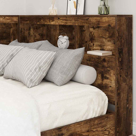 vidaXL Storage Headboard with Shelf Smoked oak 120 cm Engineered wood