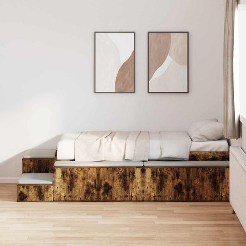 vidaXL Storage Bed Frame with Drawer Smoked Oak 244 x 118 x 53.5 cm