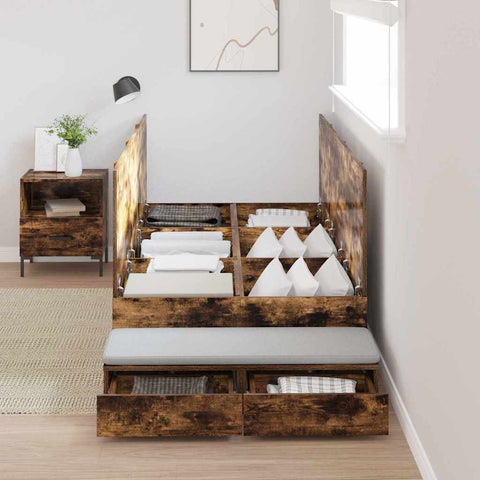 vidaXL Storage Bed Frame with Drawer Smoked Oak 90 cm Engineered Wood