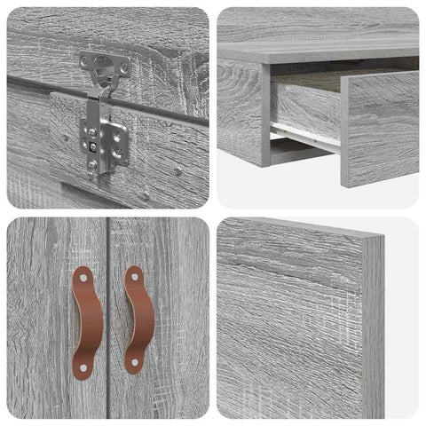 vidaXL Storage Bed Frame Grey Sonoma 90x200 cm