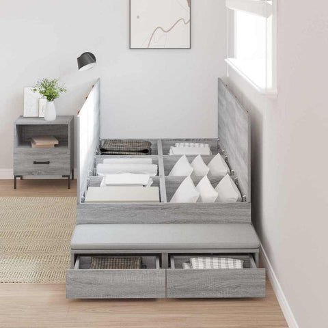 vidaXL Storage Bed Frame Grey Sonoma 90x200 cm