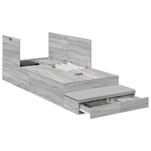 vidaXL Storage Bed Frame Grey Sonoma 90x200 cm