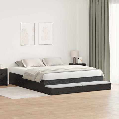 vidaXL Storage Bed Frame Black Oak 200x200 cm