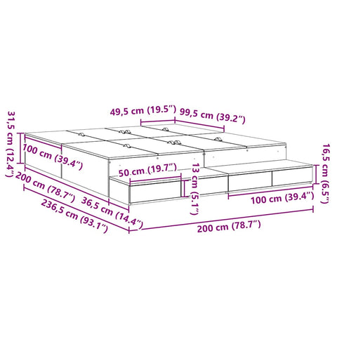 vidaXL Storage Bed Frame Black Oak 200x200 cm