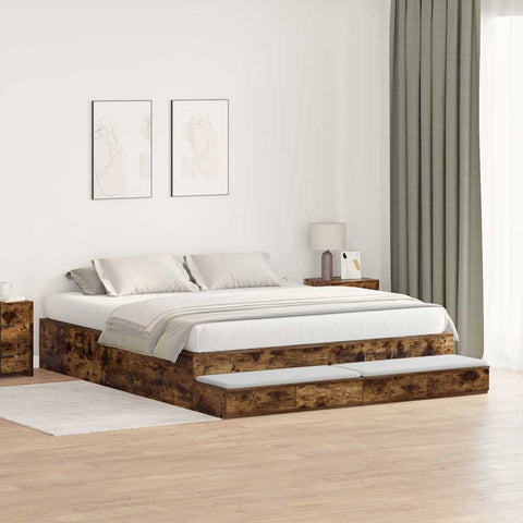 vidaXL Storage Bed Frame Smoked Oak 200x200 cm