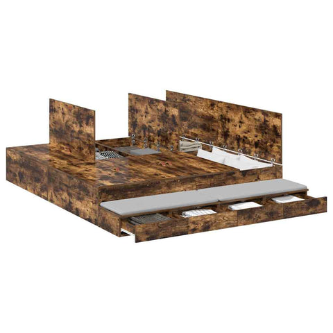 vidaXL Storage Bed Frame Smoked Oak 200x200 cm