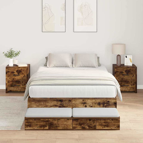 vidaXL Storage Bed Frame with Drawer Smoked Oak 120 cm Engineered Wood