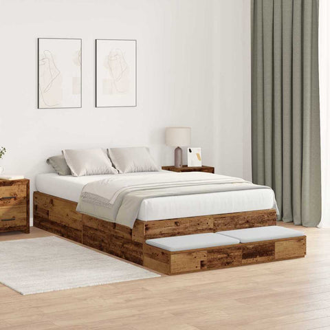 vidaXL Storage Bed Frame with Drawer Old Wood 120 cm Engineered Wood