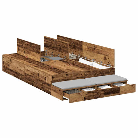 vidaXL Storage Bed Frame with Drawer Old Wood 120 cm Engineered Wood