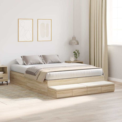 vidaXL Storage Bed Frame Sonoma Oak 140x200 cm