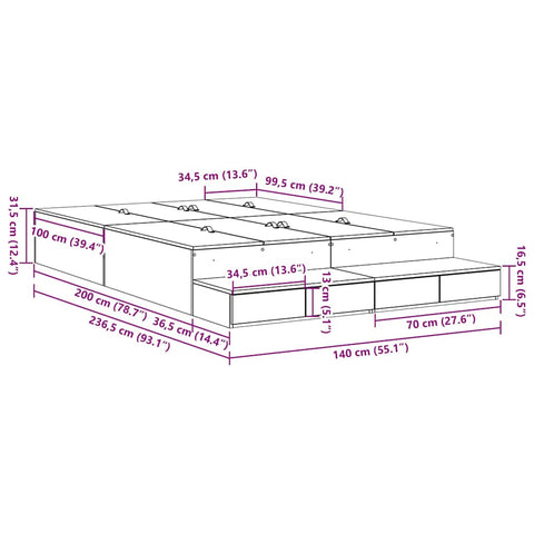 vidaXL Storage Bed Frame Sonoma Oak 140x200 cm