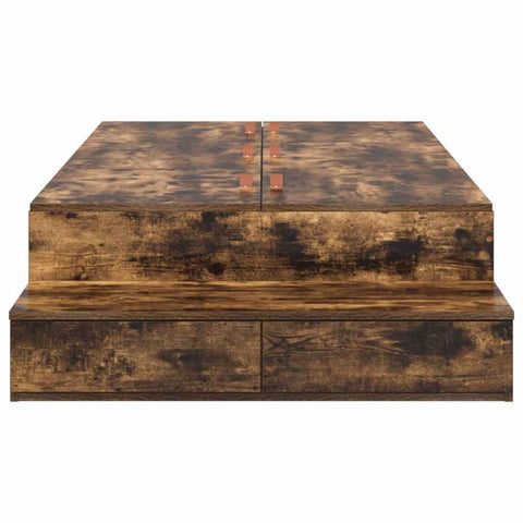 vidaXL Storage Bed Frame with Drawer Smoked Oak 90 cm Engineered Wood