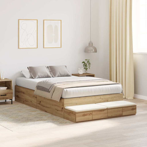 vidaXL Storage Bed Frame Artisan Oak 120 cm Engineered Wood