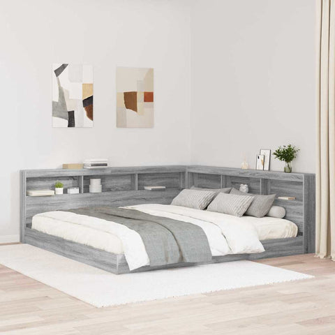 vidaXL Bookcase Bed Grey sonoma 200 x 200 cm Engineered wood
