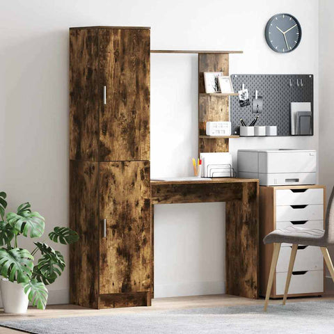 vidaXL Desk with Storage Smoked Oak Engineered Wood