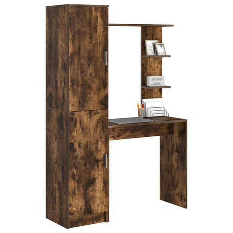 vidaXL Desk with Storage Smoked Oak Engineered Wood