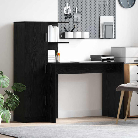 vidaXL Desk with Storage with Shelf 2 pcs Black oak 102 x 50 x 124 cm