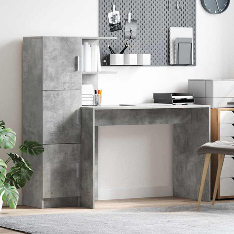 vidaXL Desk with Storage 2 pcs Concrete Grey 102 x 50 x 124 cm