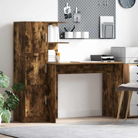 vidaXL Desk with Storage with Shelf 2 pcs Smoked Oak 102 x 50 x 124 cm