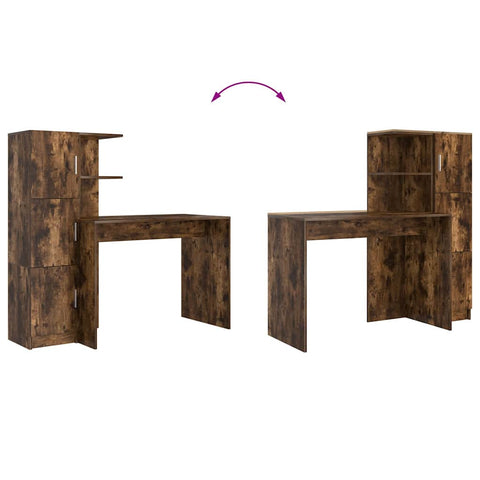 vidaXL Desk with Storage with Shelf 2 pcs Smoked Oak 102 x 50 x 124 cm