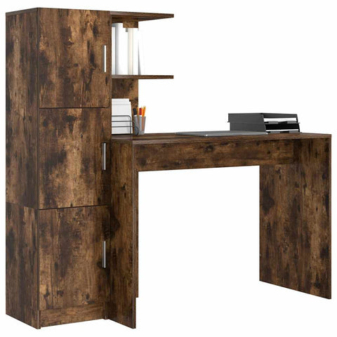 vidaXL Desk with Storage with Shelf 2 pcs Smoked Oak 102 x 50 x 124 cm
