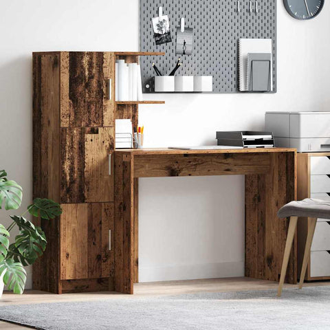 vidaXL Desk with Storage with Shelf 2 pcs Old Wood 102 x 50 x 124 cm