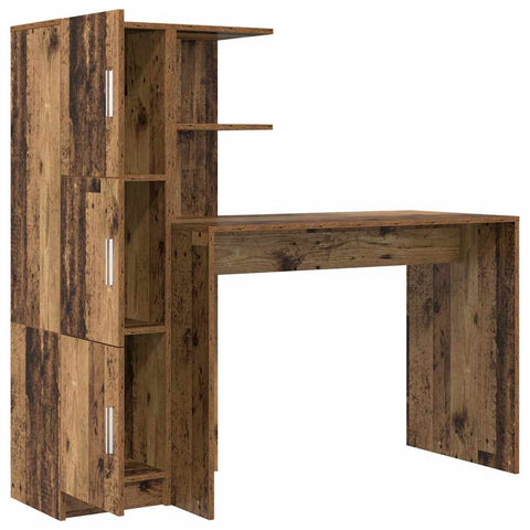 vidaXL Desk with Storage with Shelf 2 pcs Old Wood 102 x 50 x 124 cm