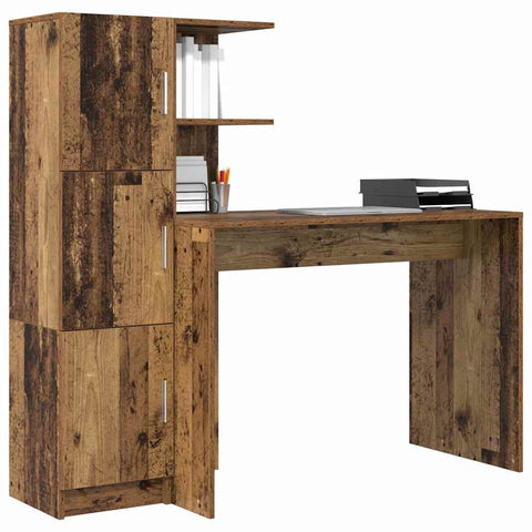vidaXL Desk with Storage with Shelf 2 pcs Old Wood 102 x 50 x 124 cm