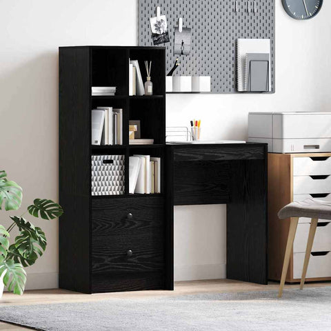 vidaXL Desk with Storage with Shelf 2 pcs Black oak 45.5 x 34 x 127 cm