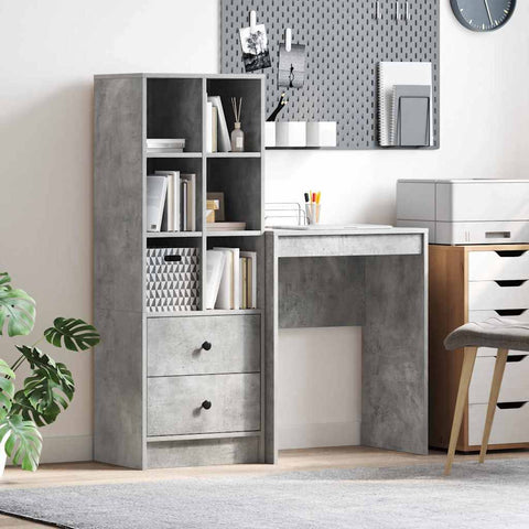 vidaXL Desk with Storage 2 pcs Concrete Grey 45.5 x 34 x 127 cm