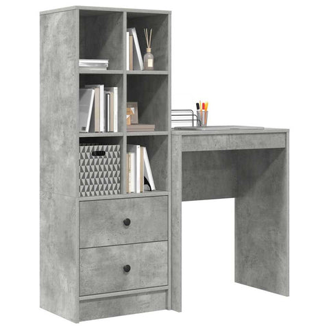vidaXL Desk with Storage 2 pcs Concrete Grey 45.5 x 34 x 127 cm