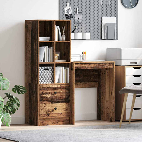 vidaXL Desk with Storage with Drawer 2 pcs Old Wood 45.5 x 34 x 127 cm