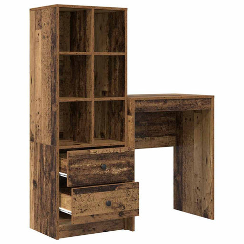 vidaXL Desk with Storage with Drawer 2 pcs Old Wood 45.5 x 34 x 127 cm