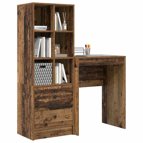 vidaXL Desk with Storage with Drawer 2 pcs Old Wood 45.5 x 34 x 127 cm
