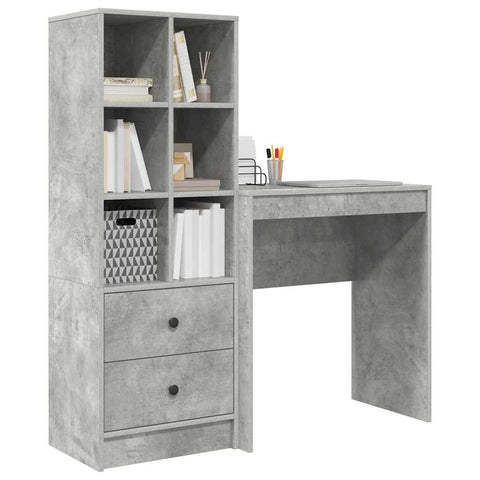 vidaXL Desk with Storage 2 pcs Concrete Grey 70 x 40 x 76 cm