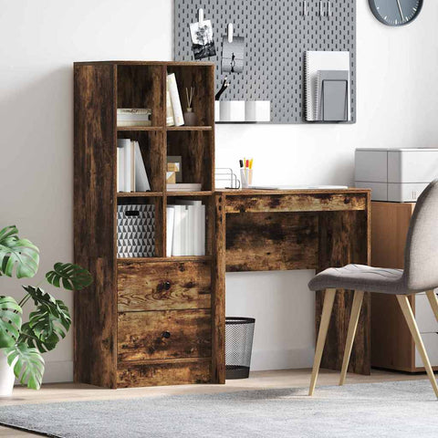 vidaXL Desk with Storage with Drawer 2 pcs Smoked Oak 70 x 40 x 76 cm