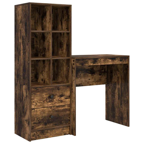 vidaXL Desk with Storage with Drawer 2 pcs Smoked Oak 70 x 40 x 76 cm