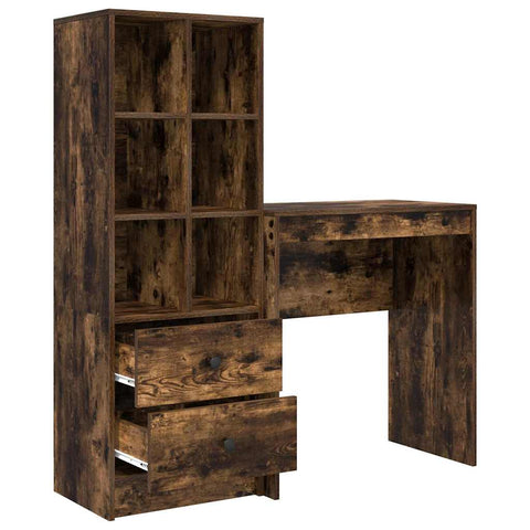 vidaXL Desk with Storage with Drawer 2 pcs Smoked Oak 70 x 40 x 76 cm