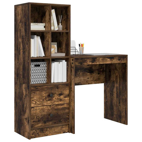 vidaXL Desk with Storage with Drawer 2 pcs Smoked Oak 70 x 40 x 76 cm
