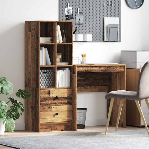 vidaXL Desk with Storage with Drawer 2 pcs Old Wood 70 x 40 x 76 cm