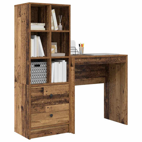vidaXL Desk with Storage with Drawer 2 pcs Old Wood 70 x 40 x 76 cm
