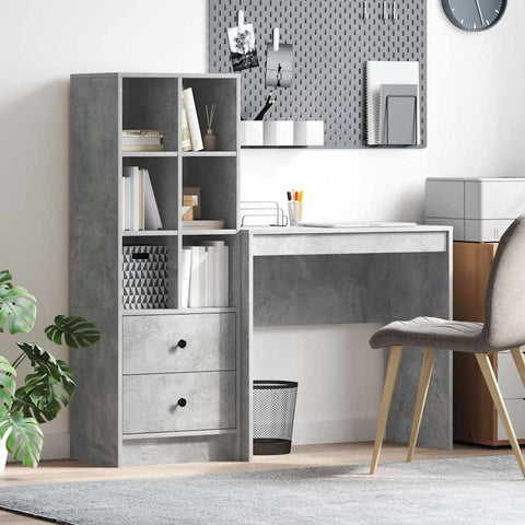 vidaXL Desk with Storage 2 pcs Concrete Grey 80 x 40 x 76 cm