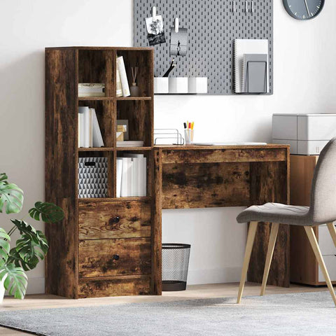 vidaXL Desk with Storage with Drawer 2 pcs Smoked Oak 80 x 40 x 76 cm