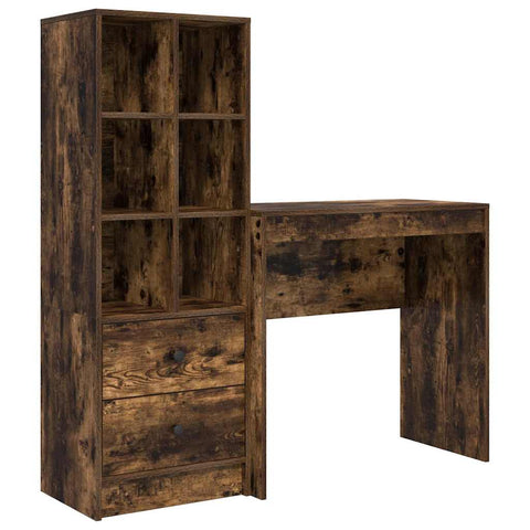 vidaXL Desk with Storage with Drawer 2 pcs Smoked Oak 80 x 40 x 76 cm