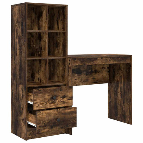 vidaXL Desk with Storage with Drawer 2 pcs Smoked Oak 80 x 40 x 76 cm